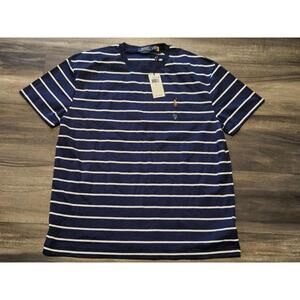 Polo Ralph Lauren Mens Classic Fit T-Shirt Mens L Striped Crewneck Navy White